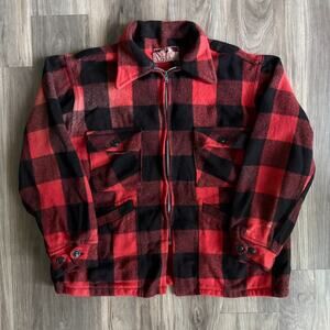 Vintage 1950s Windward Montgomery Ward Wool Buffalo Plaid Jacket Worn Size L
